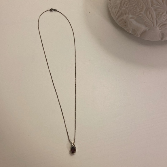 Macy's Garnet/diamond Necklace with Sterling Silver & 14kt gold accents - Picture 2 of 3